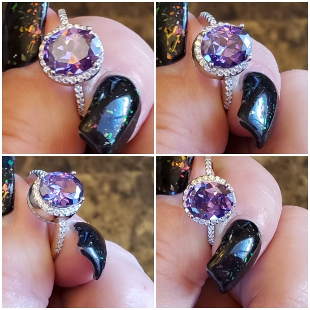 Genuine 4ct Amethyst & White Sapphire Ring Size 6 - Picture 4 of 7